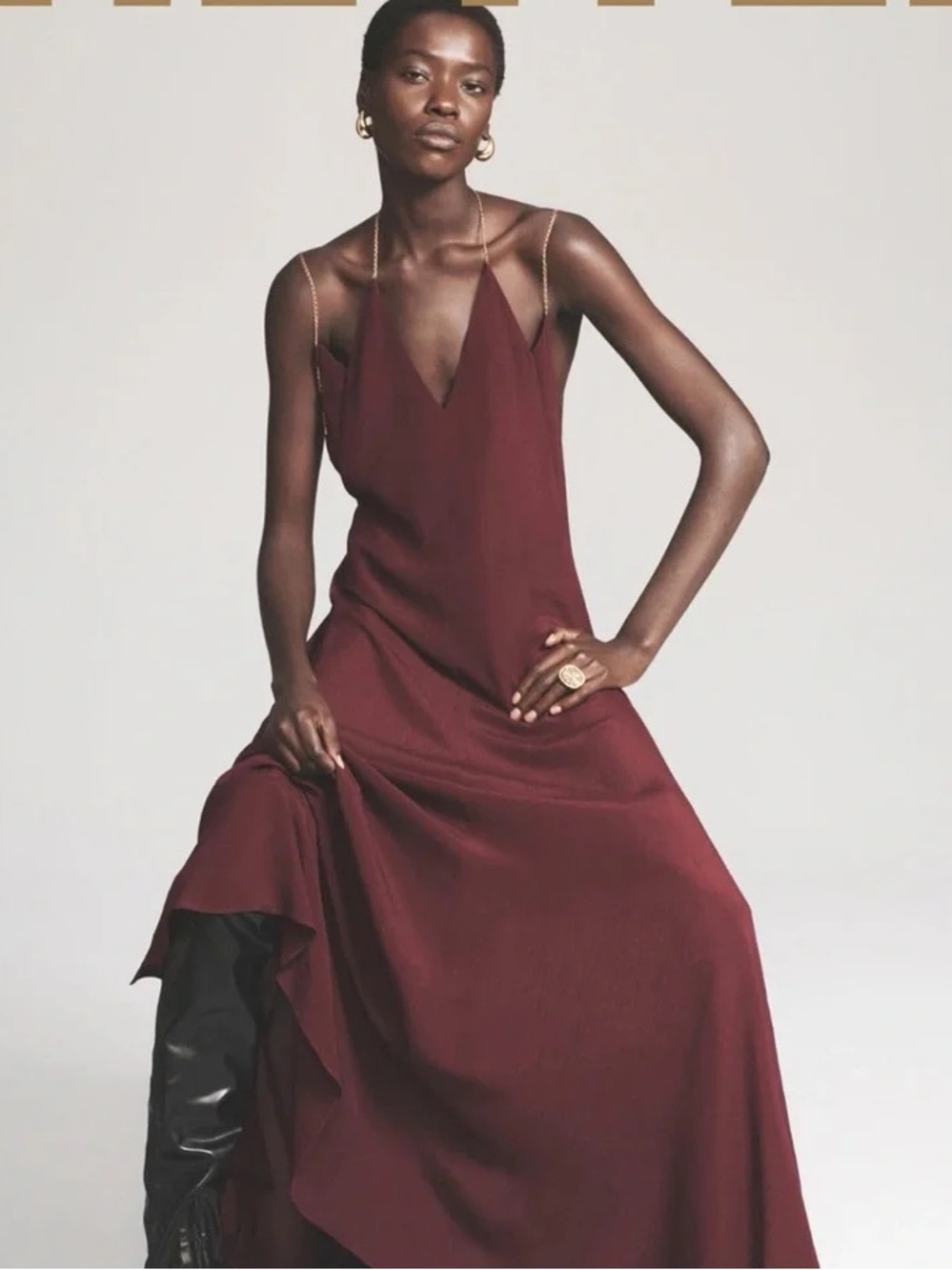 NWT. Zara ZW Collection Burgundy Long Camisole Dress with Chain. Size M.
